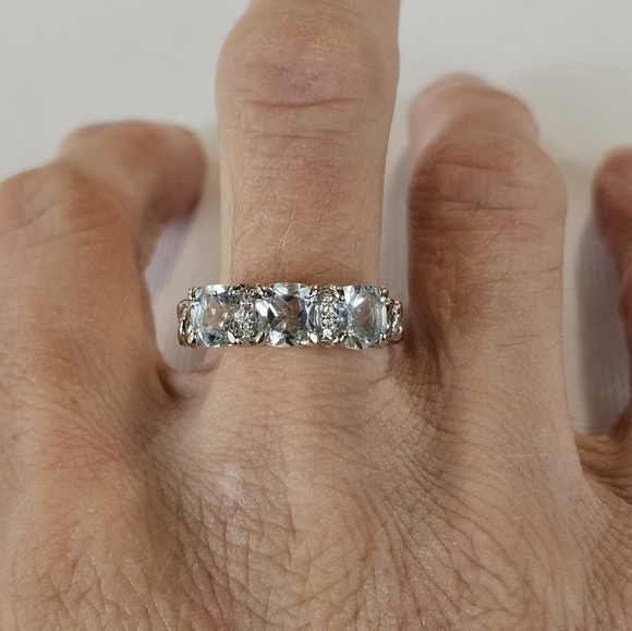 Genuine Sky Blue Topaz & White Zircon Ring Platinum over Sterling Silver Sz 8.5 - Picture 7 of 7